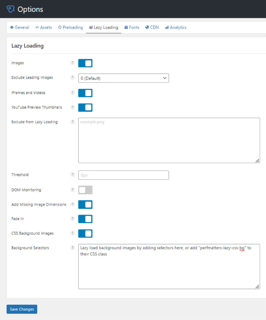 تنظیمات lazy loading